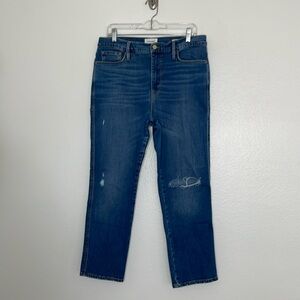 Frame Jeans Le Sylvie Crop High Rise Distressed Straight Fit Size 32